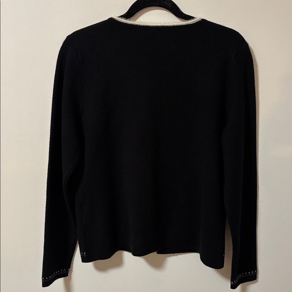 BELLDINI (MP) Knit Cardigan Rhinestones Eyelash Trim Black - Medium Petite - Picture 6 of 13